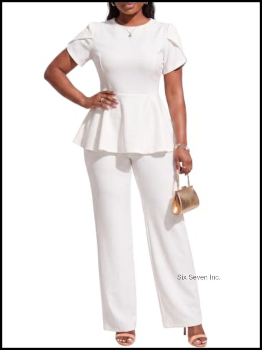 Women's 2 Piece Peplum Top and Straight Leg Pants Set Business Casual